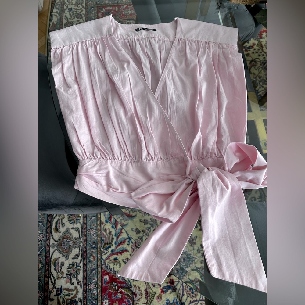 Zara cropped wrapped pink top